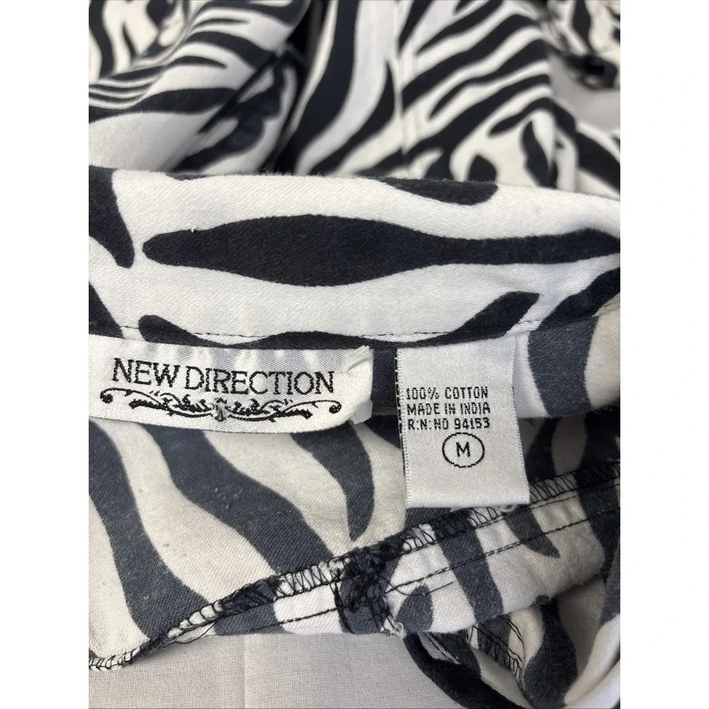 New Directions Zebra Print Canvas Studded Jacket Women Medium Black White Zip
